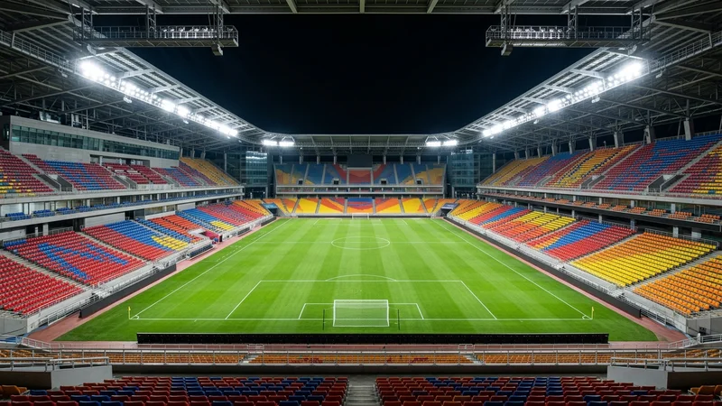 2026 FIFA 월드컵 경기장 전경과 조명이 켜진 야간 경기 풍경